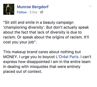 Illustration for article titled L'Oréal Fires Trans Model After Learning of Her Facebook Post About Racism